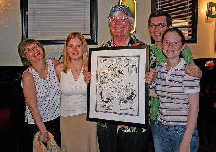 Jim Bard - Former CTV Toronto News Editor - Farewell Retirement Party - Beautiful caricature art of freelance scientific illustrator and plein-air fine arts artist Patrice Stephens-Bourgeault