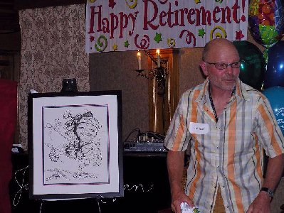 Farewell Retirement Party - Tom Ruppel - Former CTV Toronto News Cameraman - Beautiful caricature illustrations of freelance scientific illustrator and plein-air artist Patrice Stephens-Bourgeault