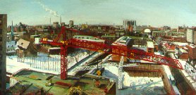 C90501: Red Crane - Toronto - Beautiful city construction landscapes paintings of freelance scientific illustrator and plein-air artist Patrice Stephens-Bourgeault