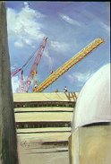 D00906: Down With the Yellow Crane - Beautiful city construction landscapes paintings of freelance scientific illustrator and plein-air artist Patrice Stephens-Bourgeault