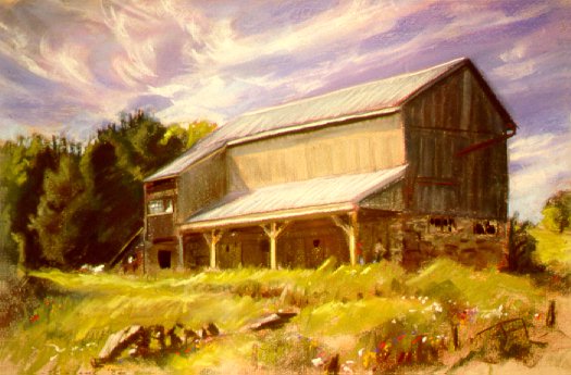 DMM02: Vaughn Barn - Vaughn Side Road - West of Aurora, Ontario, Canada. North of Toronto. Painted as a demonstration for an outdoors painting class - Beautiful Ontario landscape paintings of freelance scientific illustrator and plein-air fine arts artist Patrice Stephens-Bourgeault