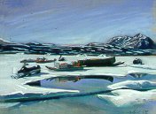 D4060a: Preparation for the Hunt - Beautiful Arctic landscapes paintings of freelance scientific illustrator and plein-air artist Patrice Stephens-Bourgeault