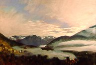 D40708: Arctic Picnic - Smoke, Fog and Clouds - Beautiful Arctic landscapes paintings of freelance scientific illustrator and plein-air artist Patrice Stephens-Bourgeault