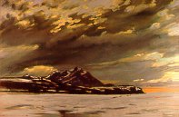 D40716: Midnight Sun Behind Clouds - Beautiful Arctic landscape paintings of freelance scientific illustrator and plein-air artist Patrice Stephens-Bourgeault