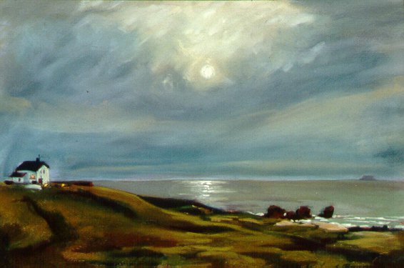 E11002: Just Before the Red Sunset - Ile De La Madelaine in the Saint Lawrence (north of Prince Edward Island), Quebec, Canada - Beautiful Atlantic Canada landscape paintings of freelance scientific illustrator and plein-air fine arts artist Patrice Stephens-Bourgeault