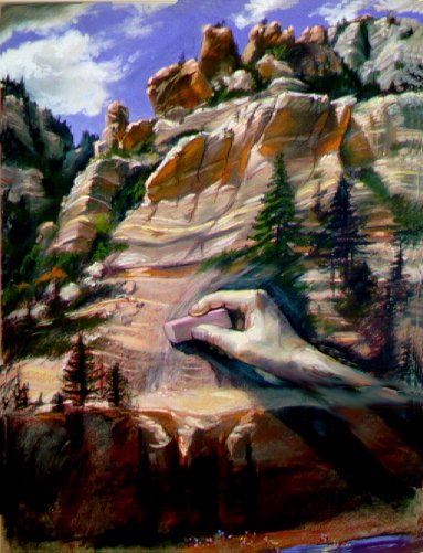 Most beautiful fine art paintings of freelance plein-air enviornmental artist, scientific illustrator and anthropologist artist Patrice Stephens-Bourgeault. Erasing On the Wall of Time - Sedona, Arizona