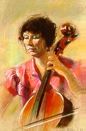D30601: The Cello Player - Beautiful Genre scenes paintings of freelance scientific illustrator and plein-air artist Patrice Stephens-Bourgeault