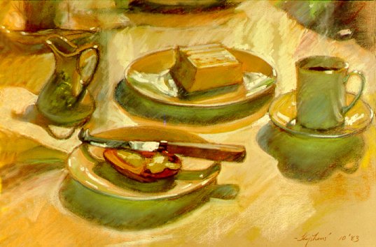 D31002: Lunch At Jackie's - Beautiful still life paintings of freelance scientific illustrator and plein-air fine arts artist Patrice Stephens-Bourgeault